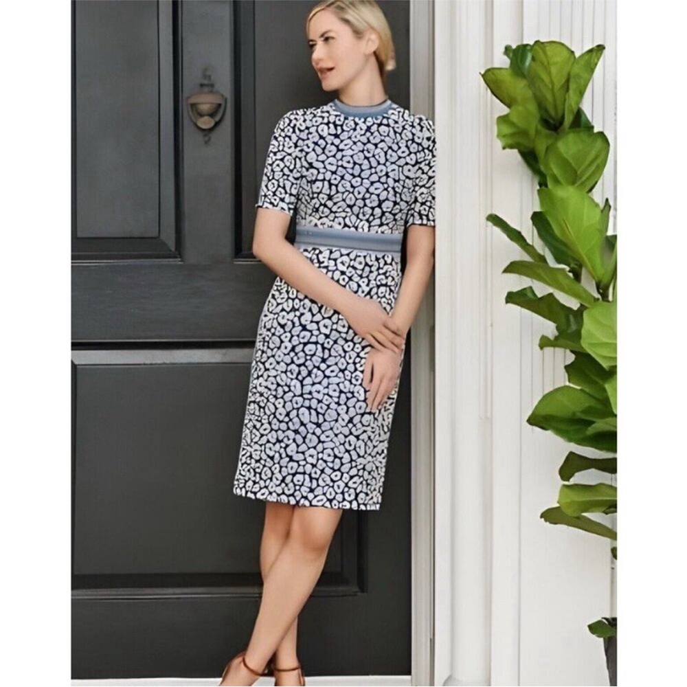 J. McLaughlin Kyrie Navy Blue Geo Cheetah Print Knee Length Dress